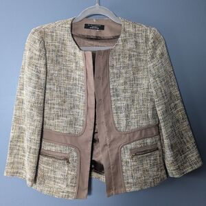 Elie Tahari Nordstrom Beige Tweed Blazer Jacket Workplace Women's Size 2